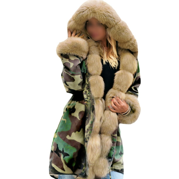 Women Faux Fur Coat Mid Long Jacket Parka Thicken Winter Warm Overcoat Outwear#@